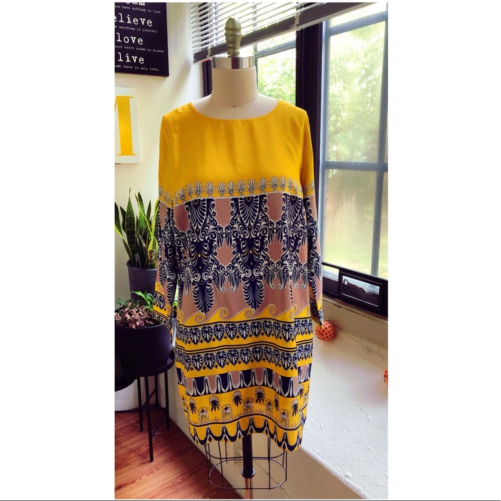 J. Crew Tunic Dress Yellow/ Navy Size 14